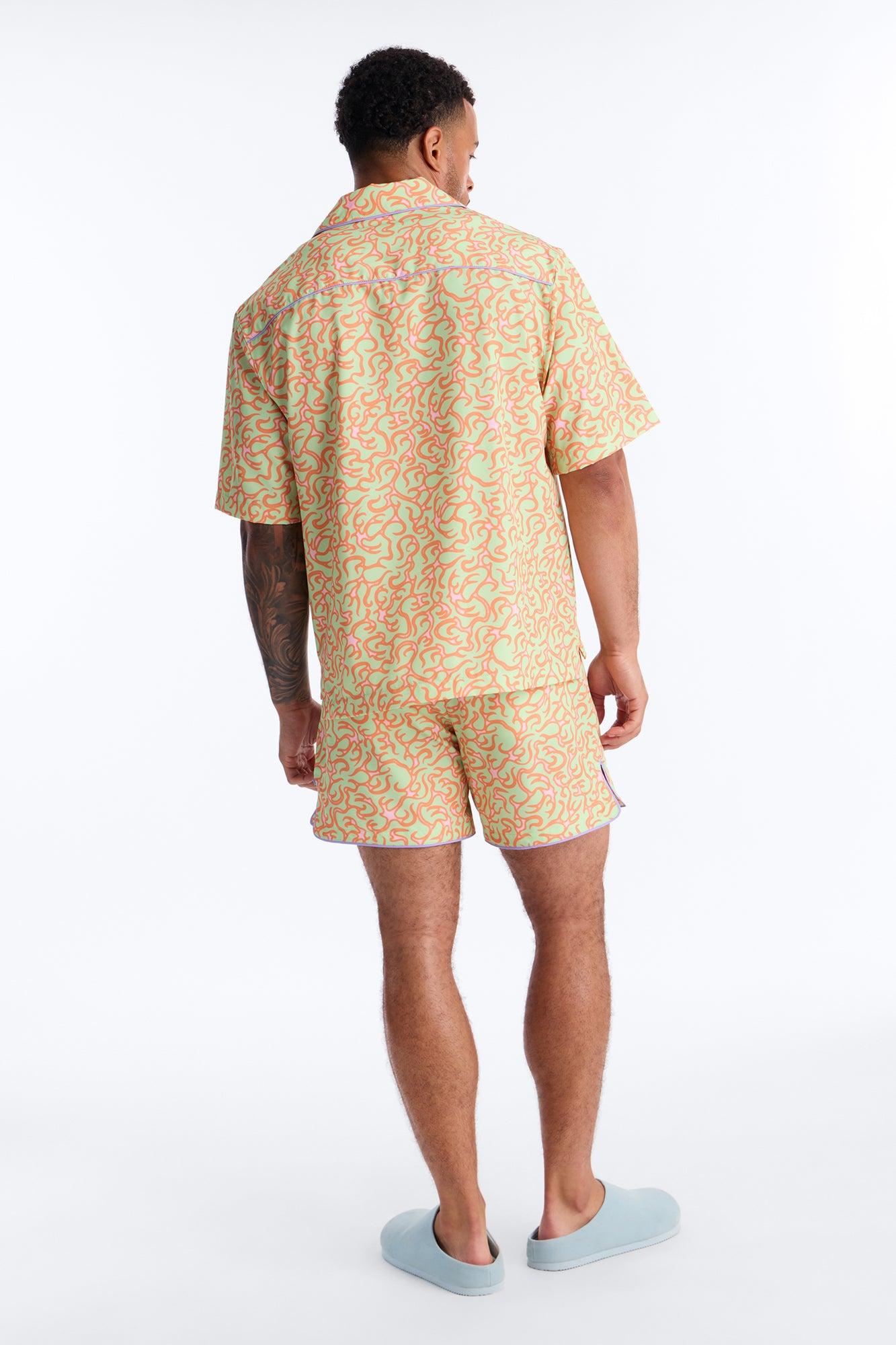 Relaxed Spring Break Fling Cuban Collar Button Up Shirt - Multi Color Male Product Image