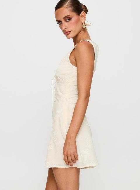 Faithfully Embroidered Mini Dress Beige Product Image