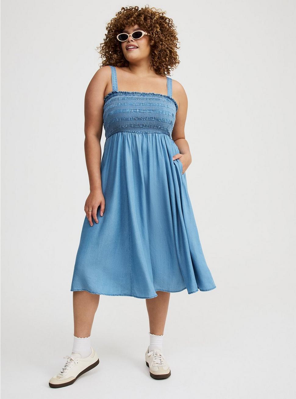 Midi Chambray Smocked Dress Product Image