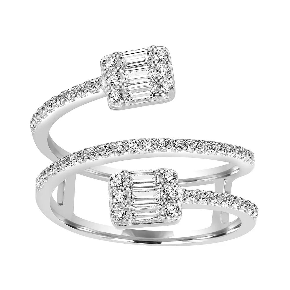 Judy Crowell Sterling Silver CZ Square Open Bypass Ring, Women's,  Product Image