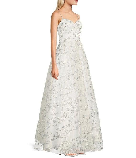 Blondie Nites Caviar Floral Glitter Pinch Lace-Up Back Ballgown Dress Product Image