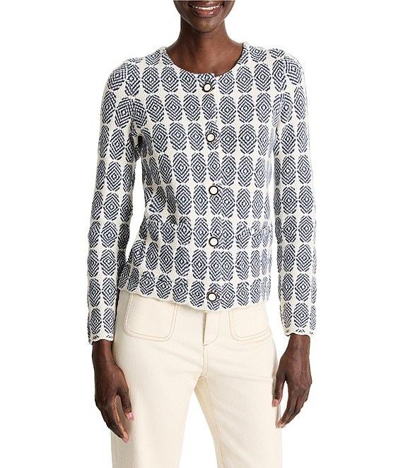 NIC + ZOE Stacked Medallions Knit Round Neck Long Sleeve Jacket Product Image