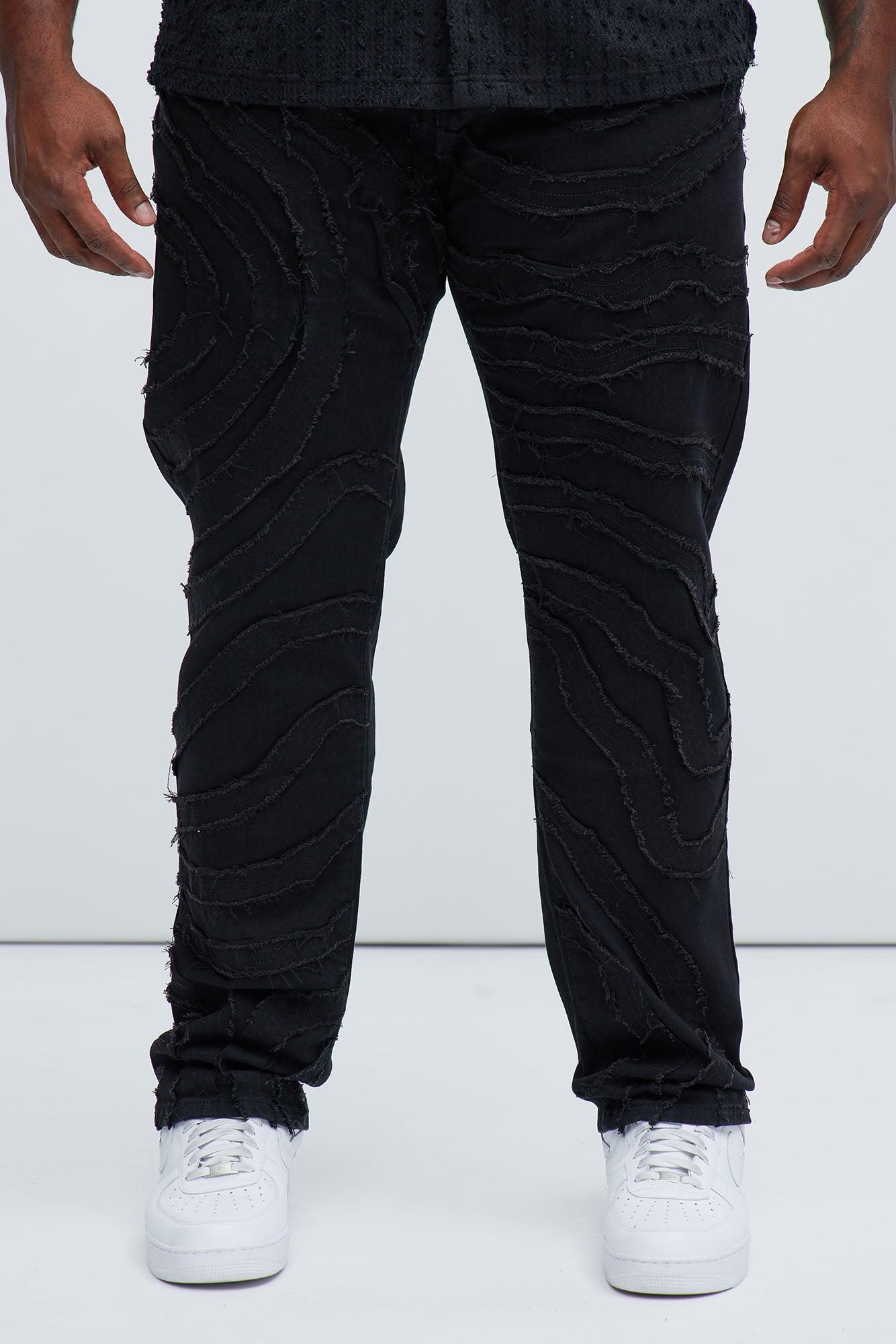 Frayed Lines Slim Jeans - Black Product Image