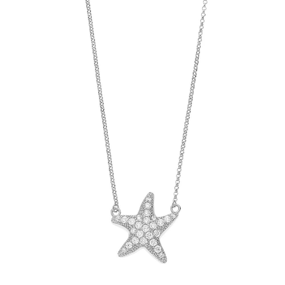 Sterling Silver Cubic Zirconia Accent Starfish Necklace, Women's, Size: 16" Product Image