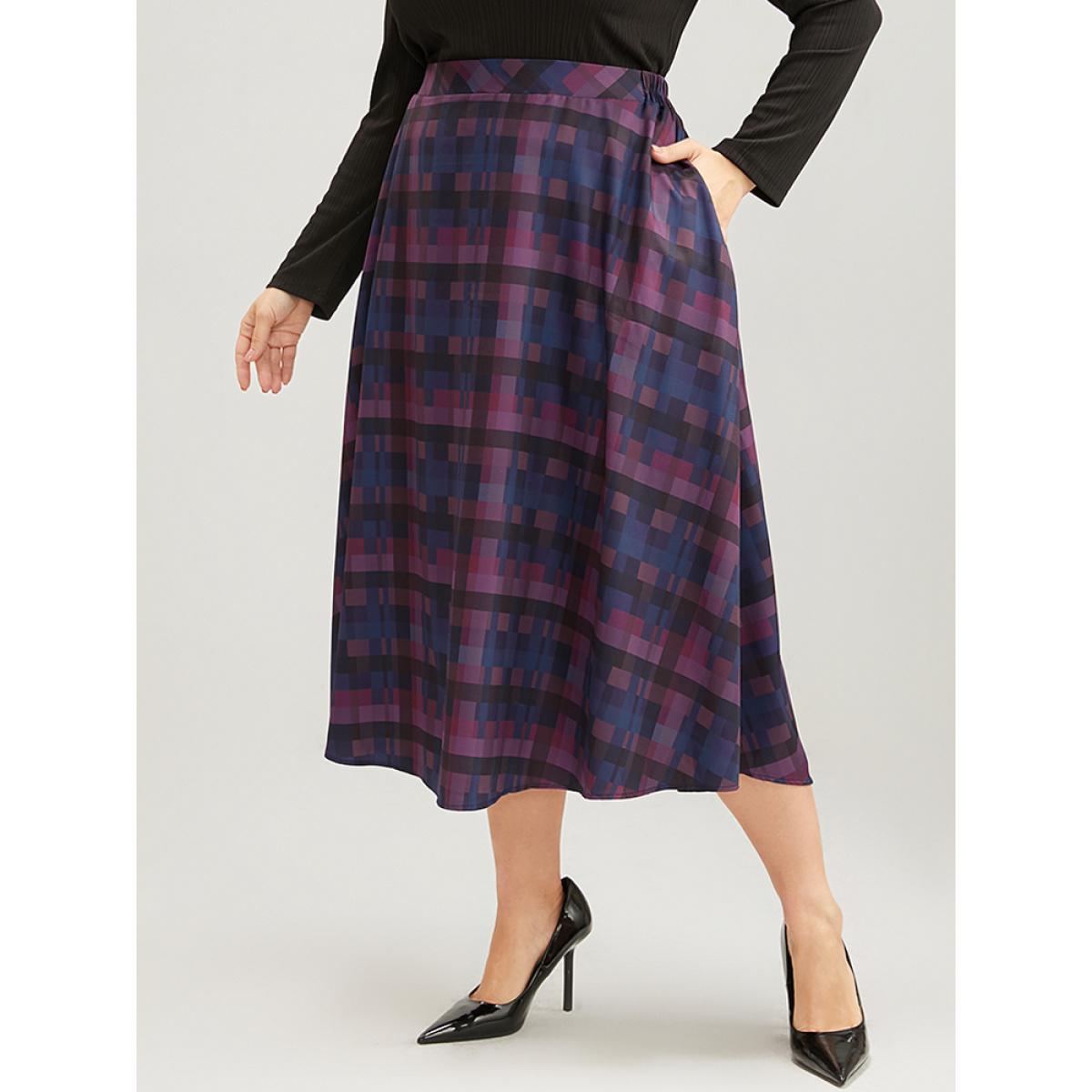 Plus Size Plaid Contrast Elastic Waist Pocket Skirt Women Multicolor Elegant Elastic Waist Loose No stretch Pocket Dailywear Skirts BloomChic 30/6X Product Image