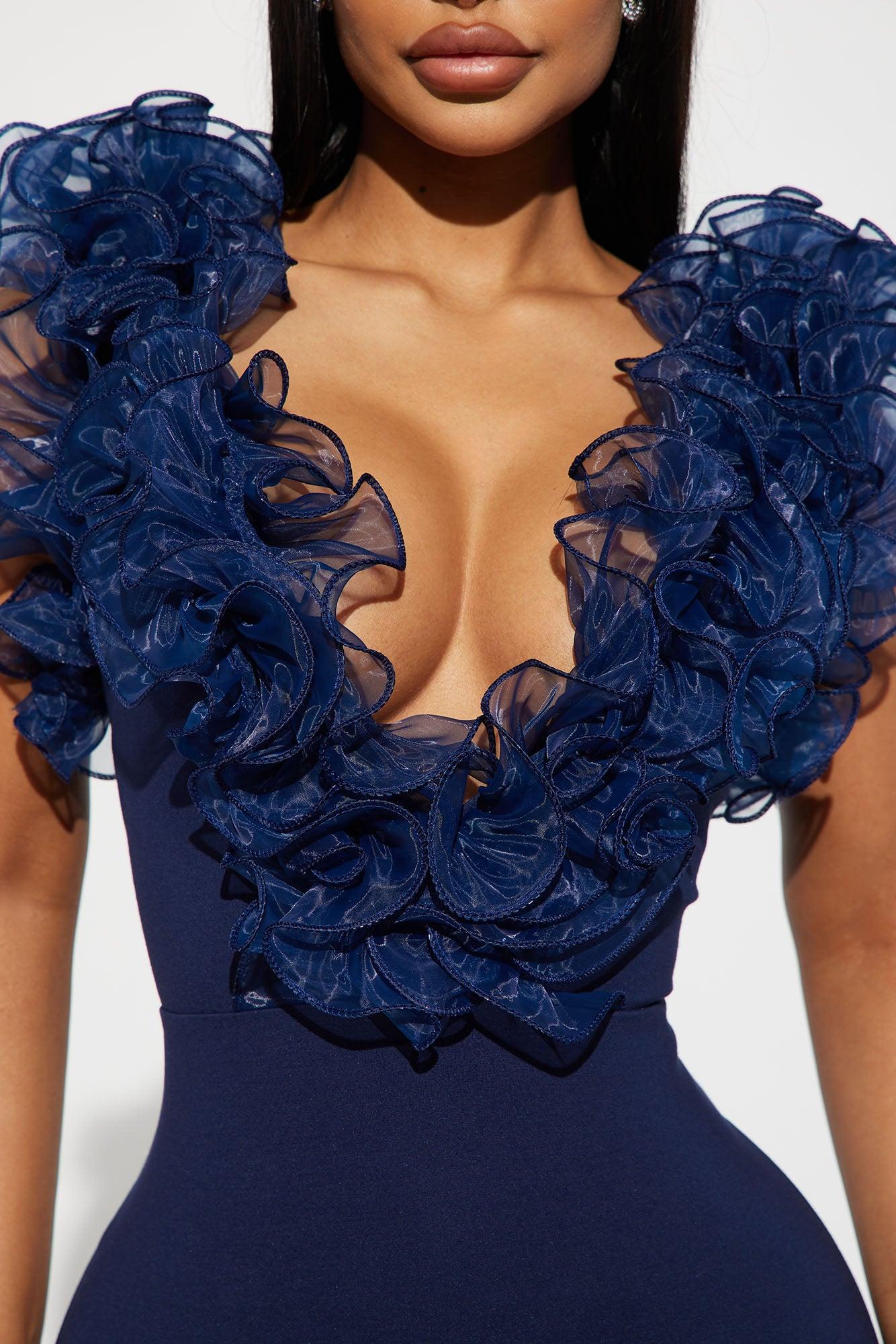 Angelica Ruffle Midi Dress - Navy Product Image