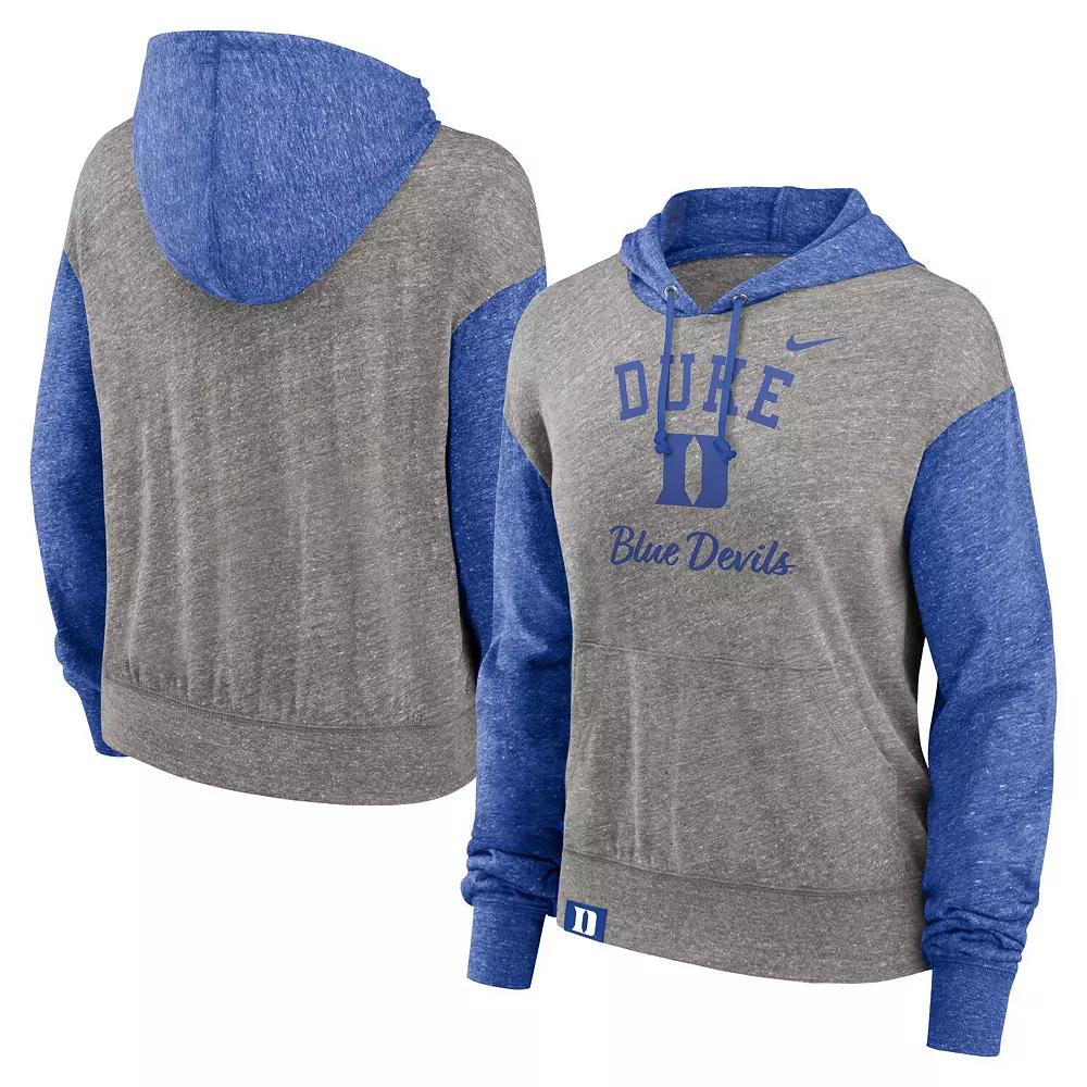 Women's Nike Heather Gray/Royal Duke Blue Devils Blitz Color Block Legacy Pullover Hoodie, Size: XS, Grey Product Image