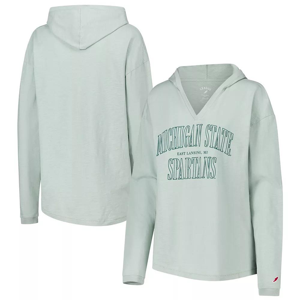 Women's League Collegiate Wear Green Michigan State Spartans Slub Long Sleeve V-Neck Hoodie T-Shirt,  Product Image
