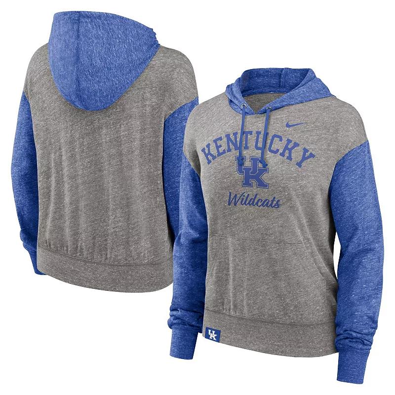 Women's Nike Heather Gray/Royal Kentucky Wildcats Blitz Color Block Legacy Pullover Hoodie, Size: Medium, Grey Product Image