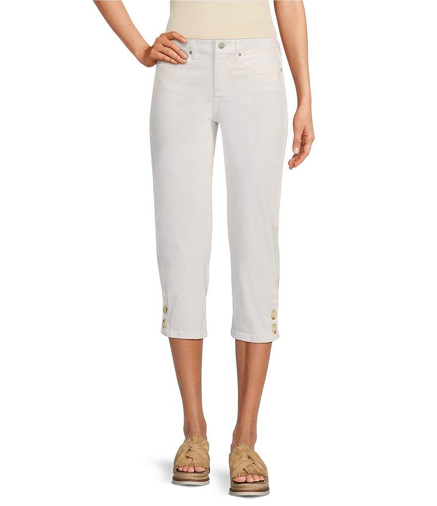 NYDJ Petite Size Marilyn Lift Tuck® Technology Straight Leg Side Button Plackets Hem Crop Jeans Product Image