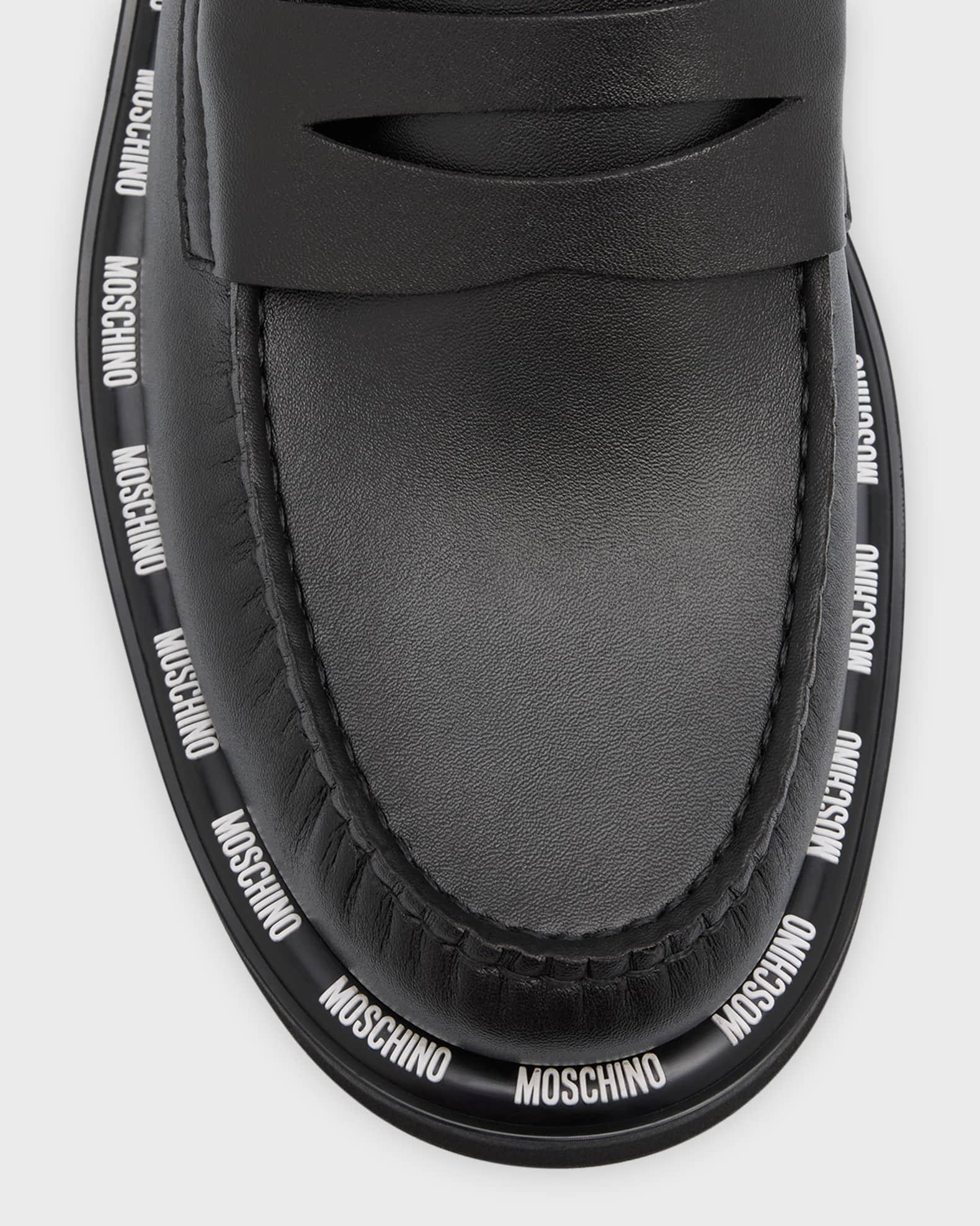 Men's Leather Penny Loafers with Logo Trim  Product Image