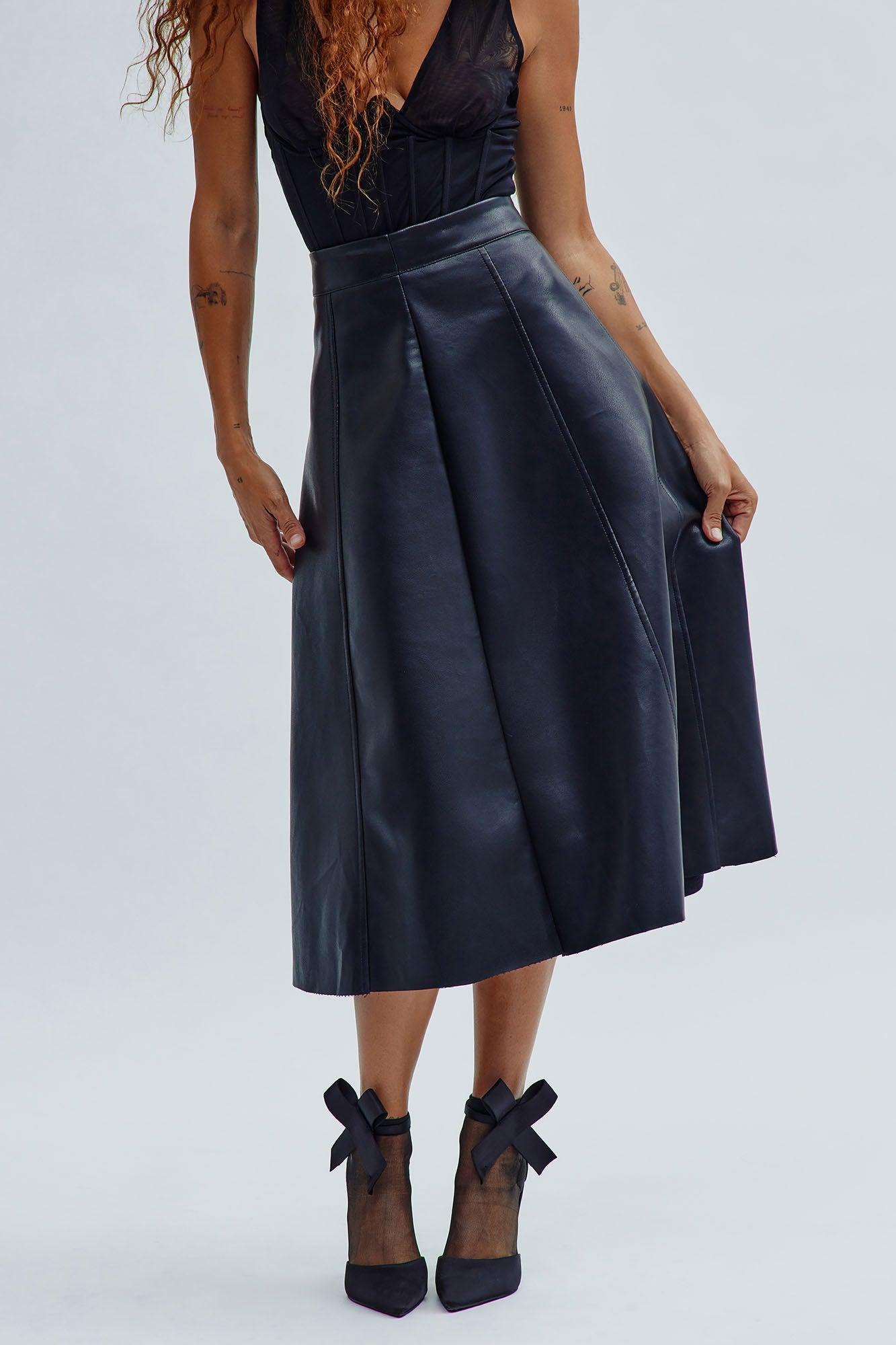 Don't Forget Faux Leather Midi Skirt - Black Product Image