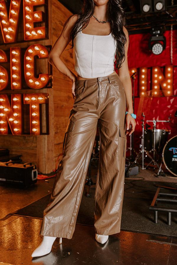 The Jamilet Faux Leather Cargo Pants In Brown Product Image
