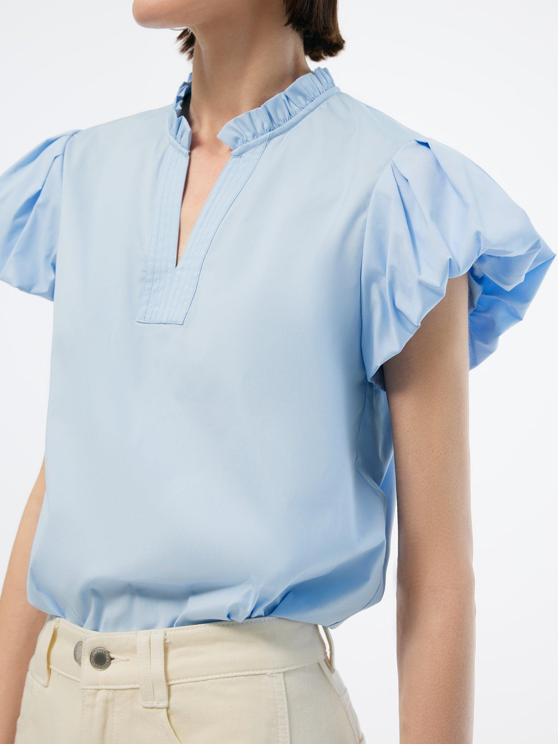 Ruffle Collar V-Neck Women Puff Sleeve Blouse Product Image