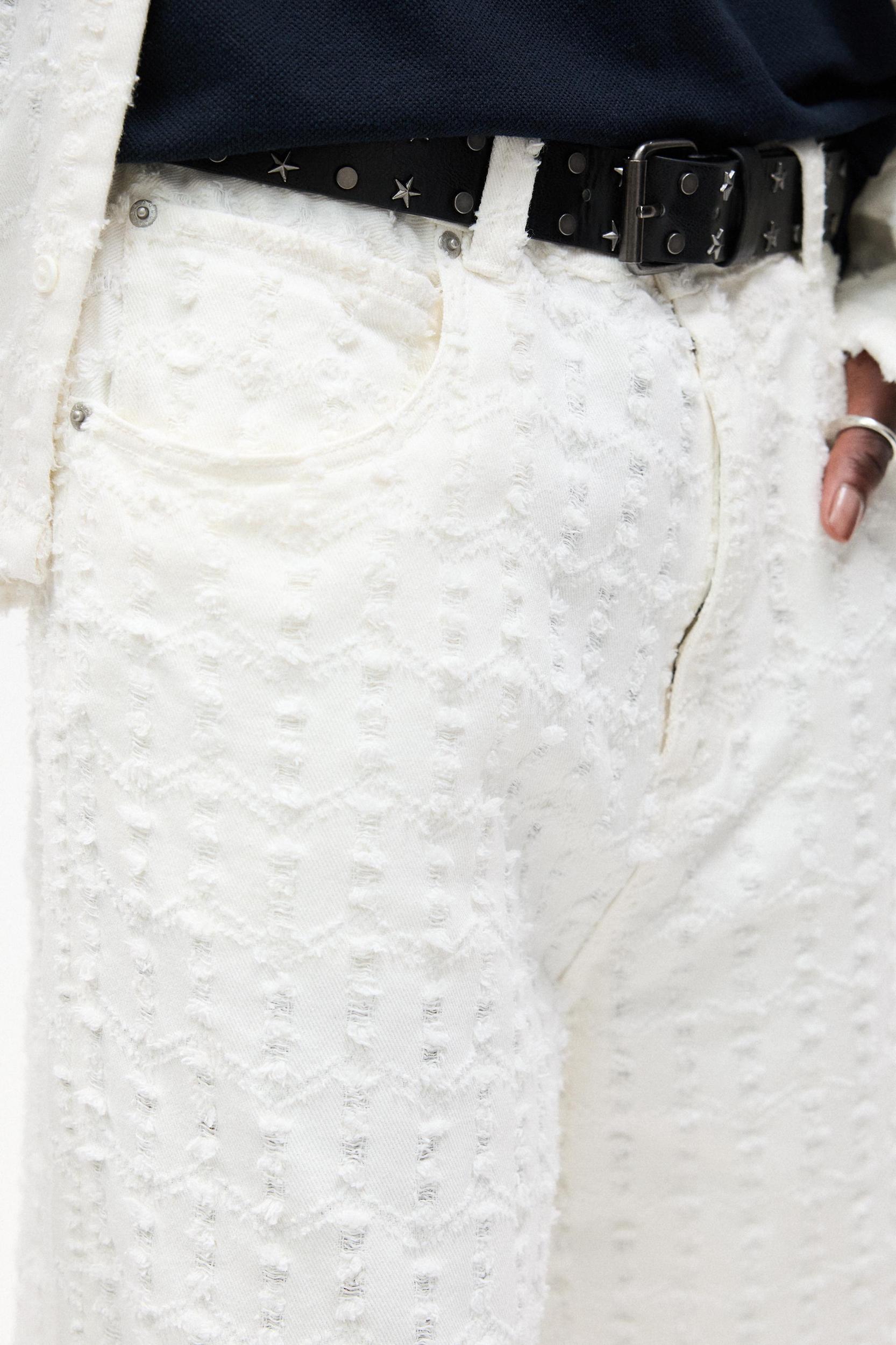 Textured baggy denim Bermuda shorts Product Image