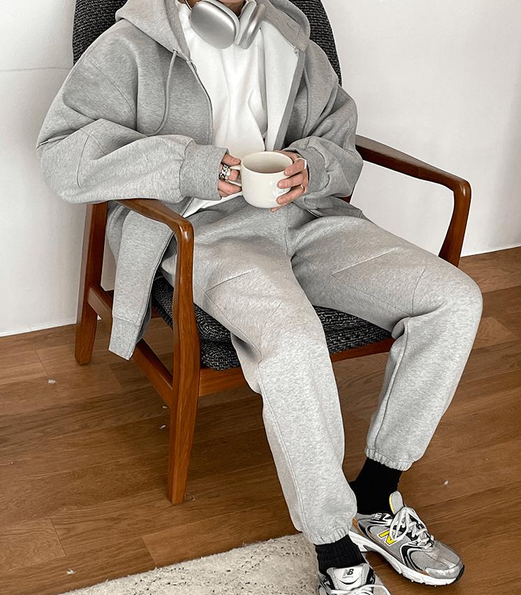 RT No. 4091 GRAY ZIP-UP HOODIE & SWEATPANTS (TOP & BOTTOM) Product Image