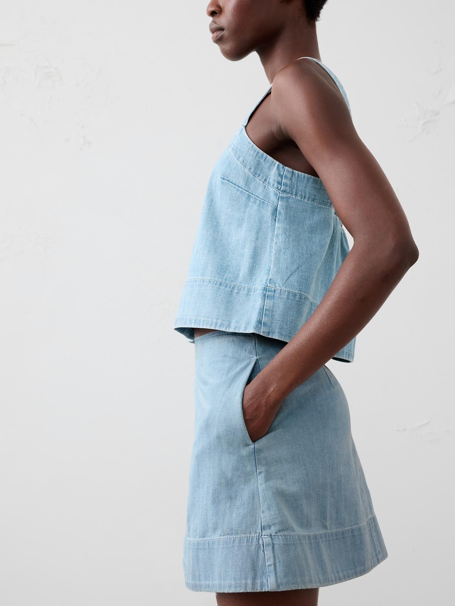Denim Topstitched Mini Skirt Product Image