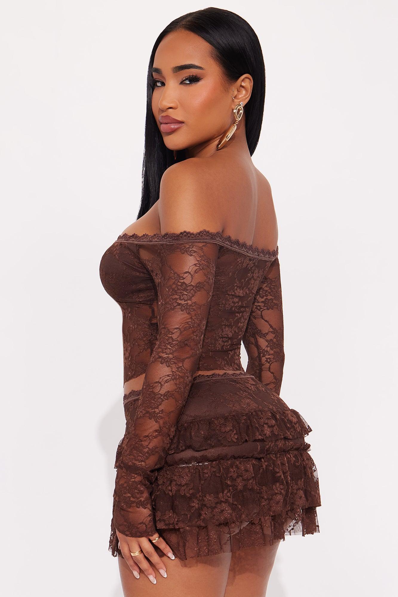 Adryana Ruffled Lace Skirt Set - Chocolate Female Product Image
