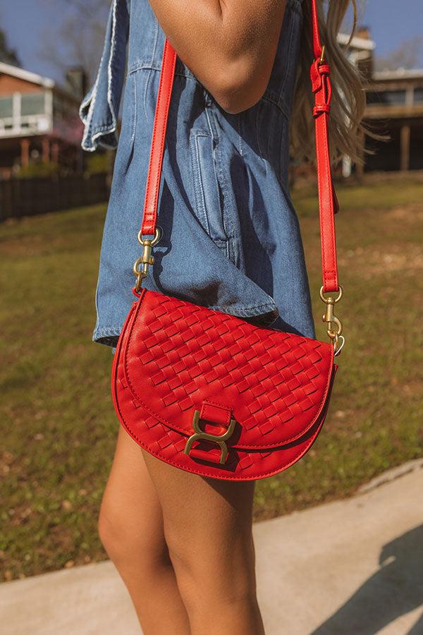 Alise Faux Leather Woven Crossbody in Red Product Image
