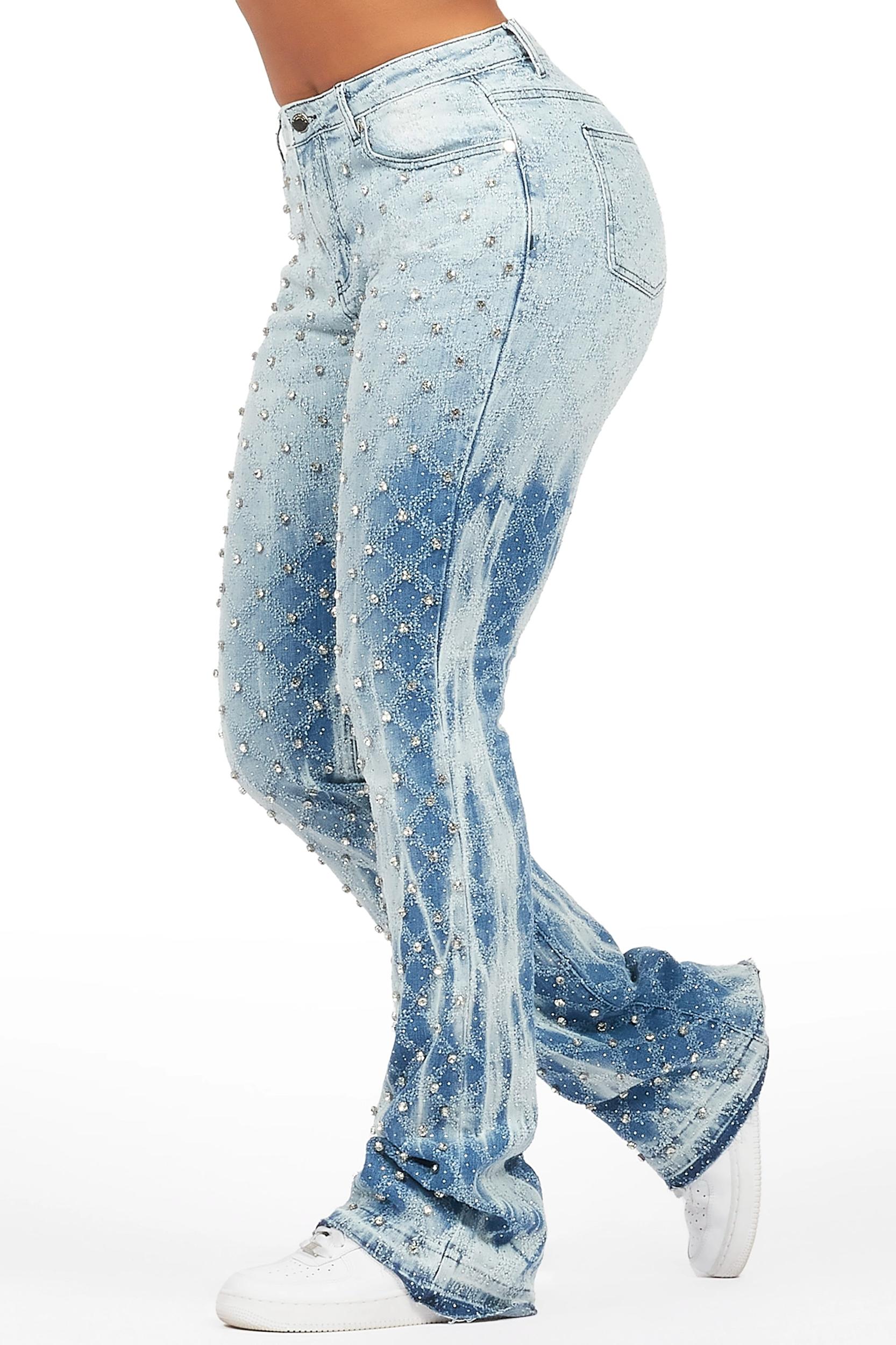 Sareka Light Wash Rhinestone Stacked Flare Jean Female Product Image