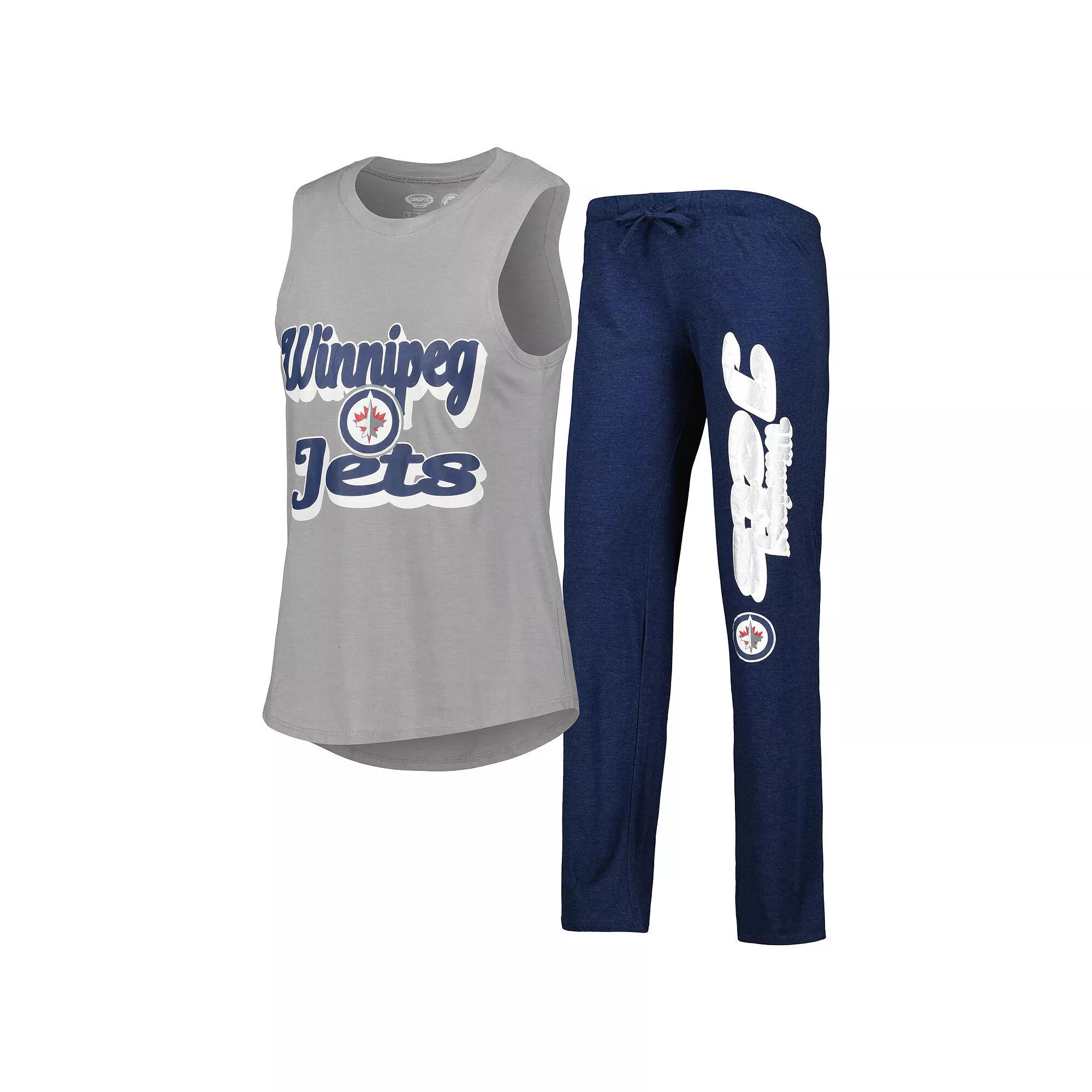 Women's Concepts Sport Heather Gray/Heather Navy Winnipeg Jets Meter Muscle Tank Top & Pants Sleep Set,  Product Image