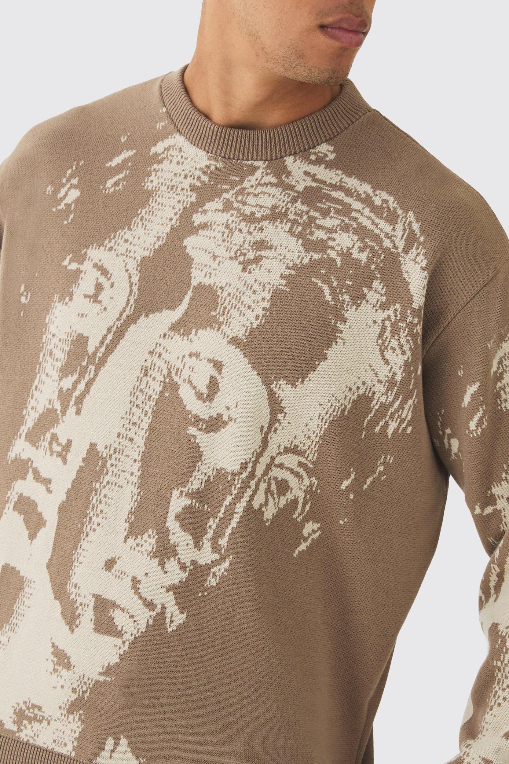 Oversized Renaissance Face Knit Sweater | boohooMAN USA Product Image