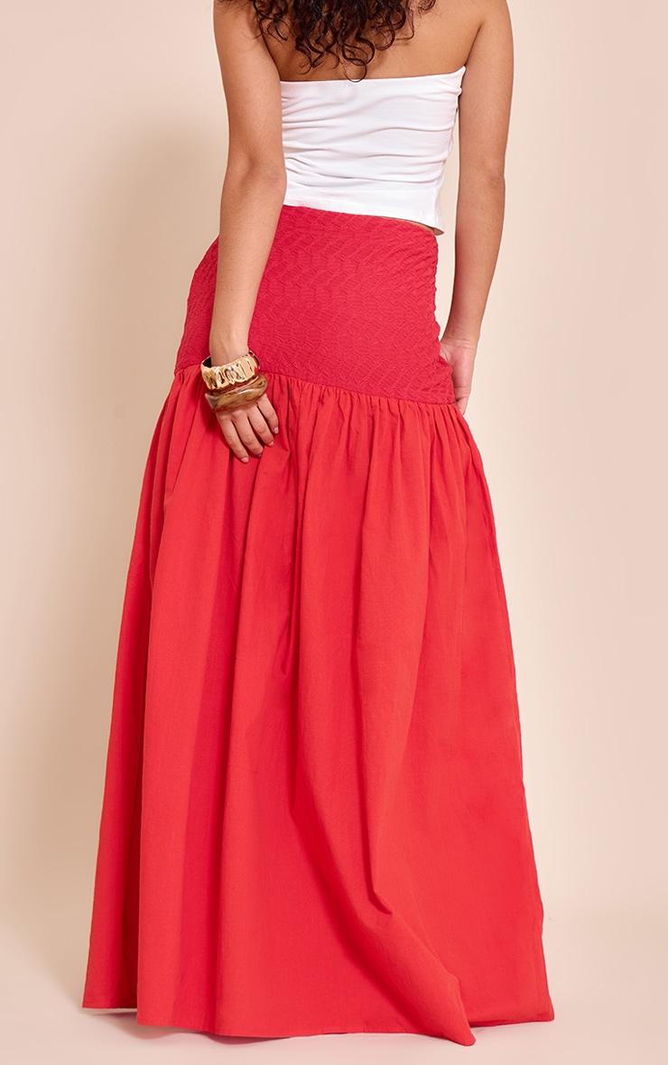 Red Textured Drop Waist Lightweight Woven Maxi Skirt Product Image
