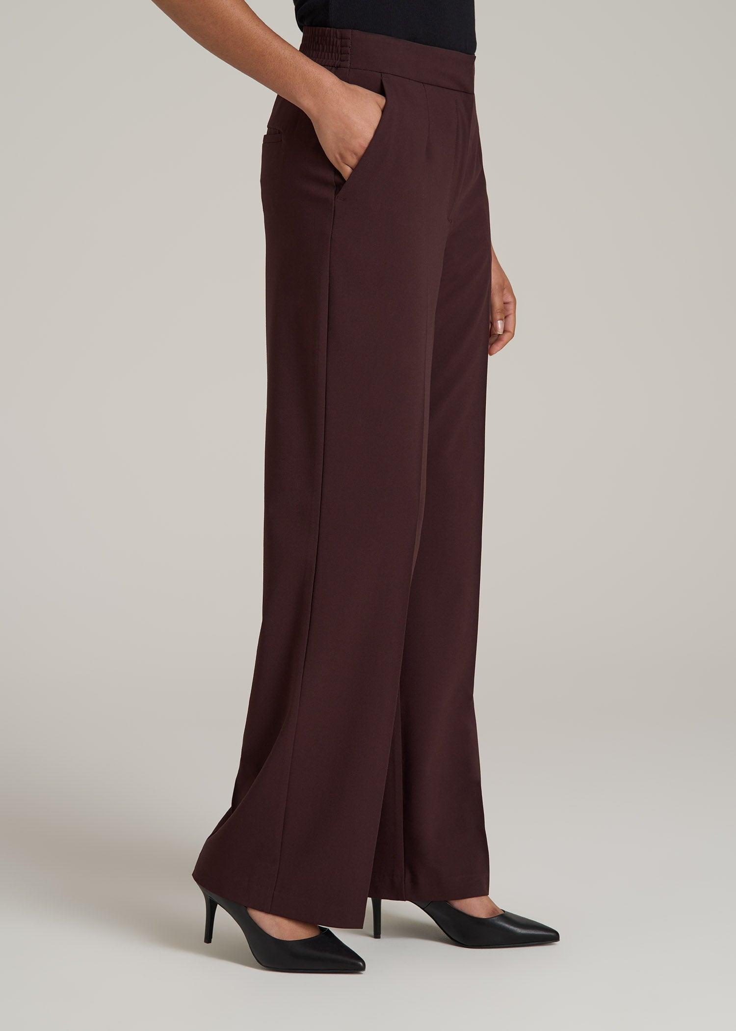 Flat Front Wide Leg Dress Pants for Tall Women in Oxblood Product Image
