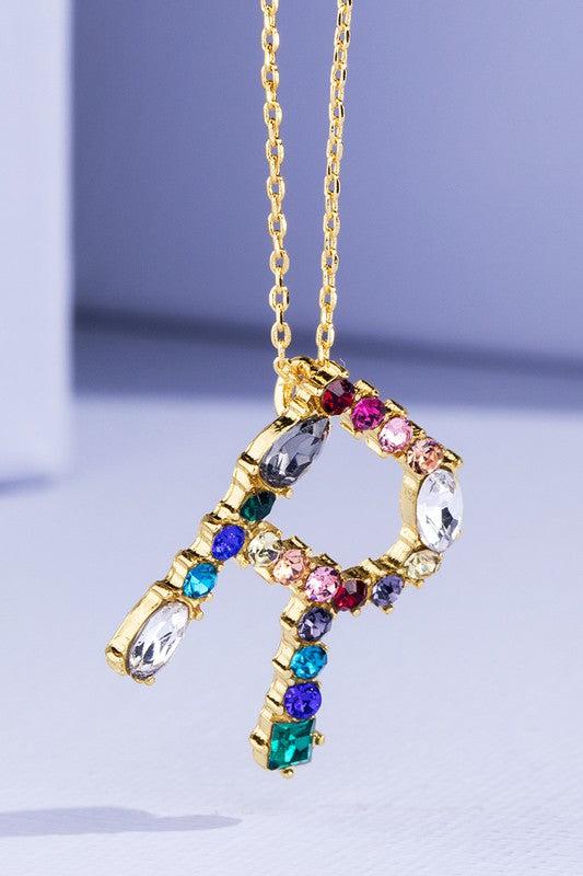 Multi Colored Rhinestone Letter Necklace Product Image