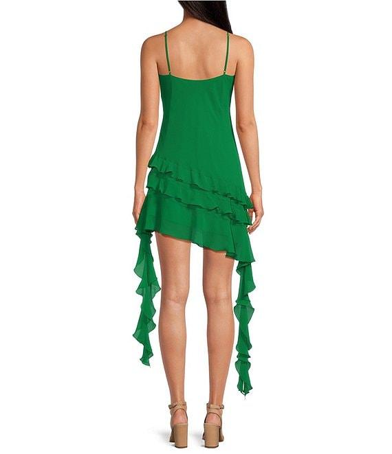 Gianni Bini Belle Rosette Sweetheart Neck Sleeveless Ruffle Chiffon Mini Dress Product Image