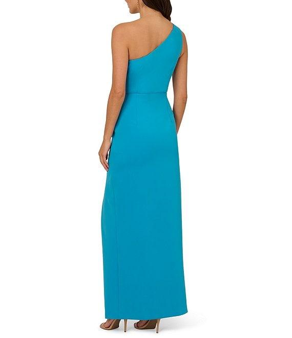 Adrianna Papell One Shoulder Ruffle Front Scuba Crepe Column Gown Product Image