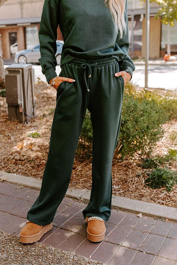 Cozy Casual High Waist Wide Leg Pants in Hunter Green Product Image