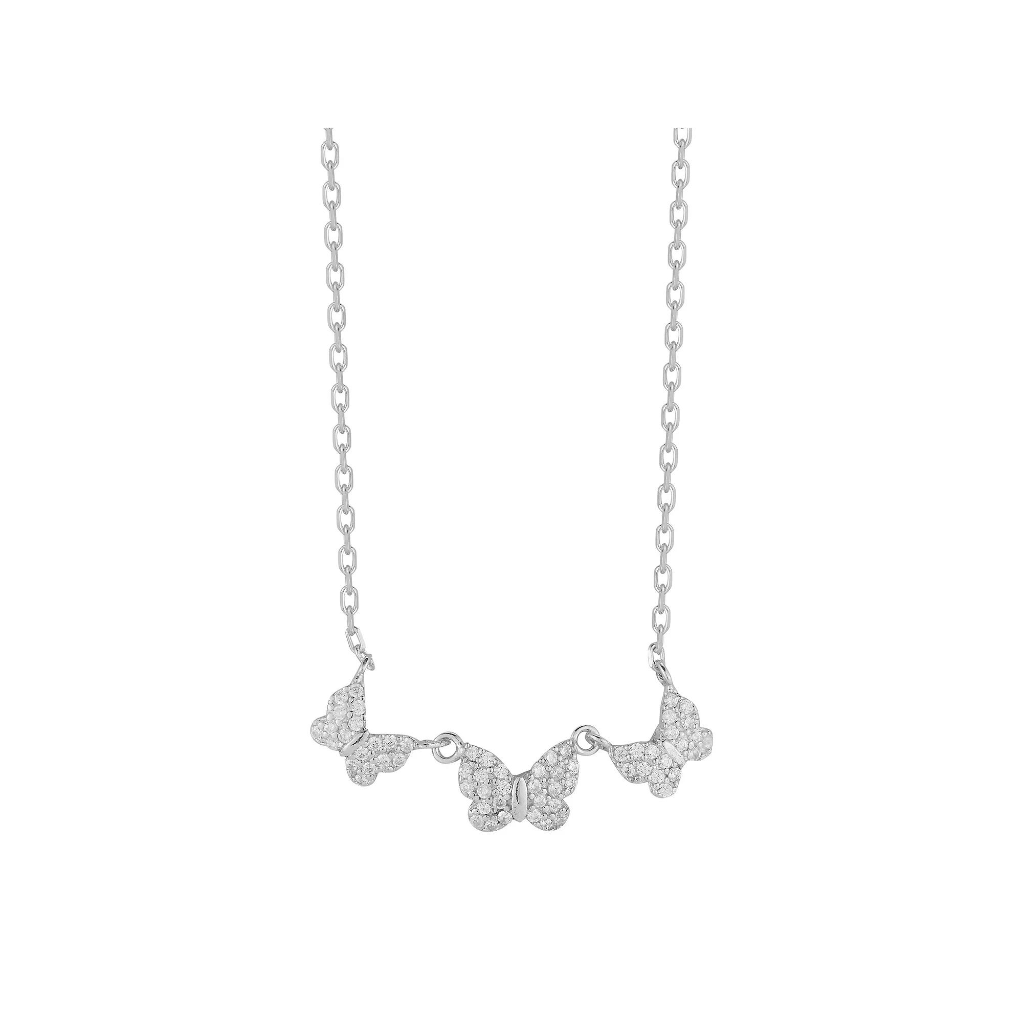 Sunkissed Sterling Cubic Zirconia Triple Butterfly Necklace, Women's, Silver Tone Product Image
