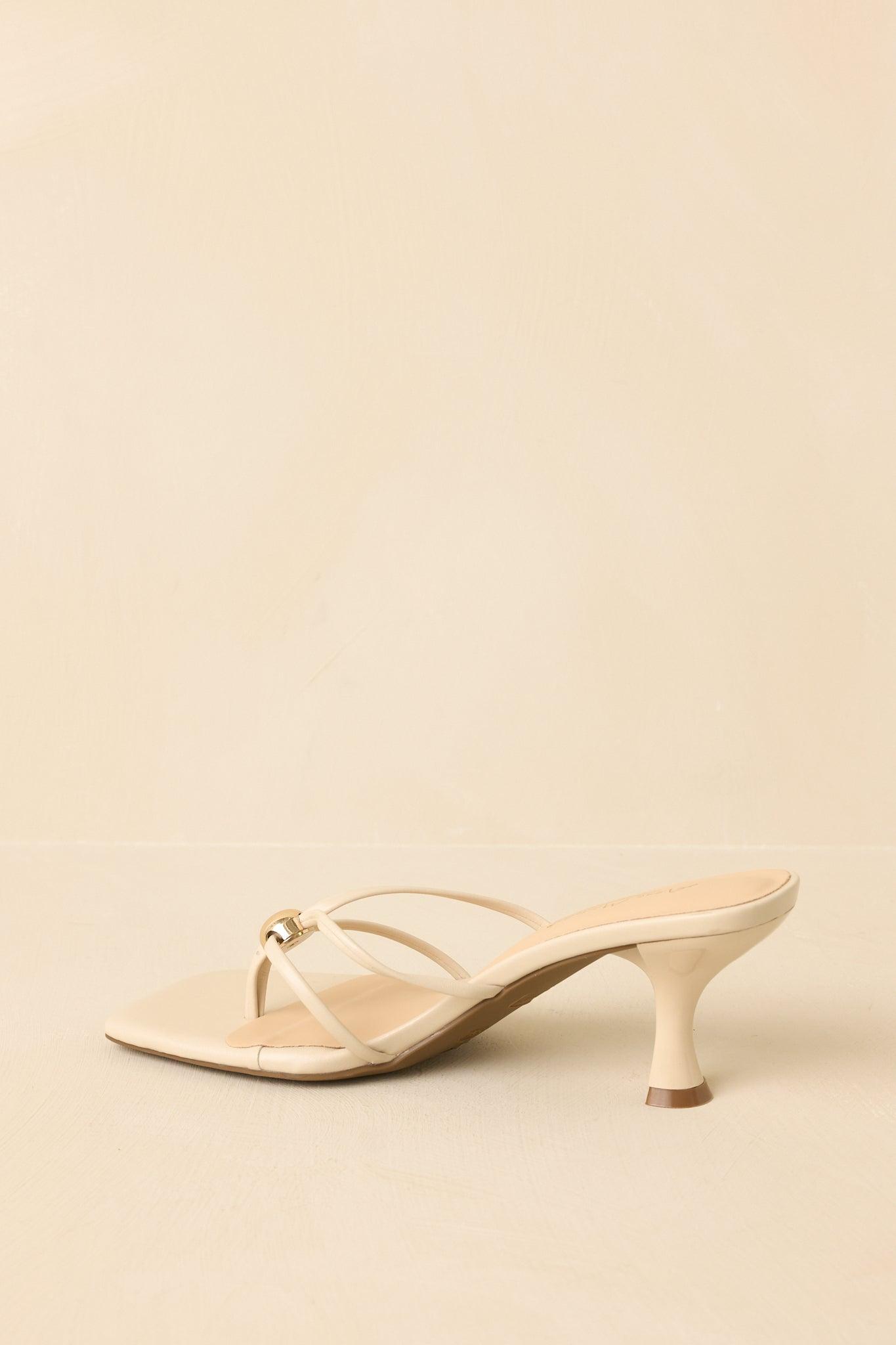 Rise and Shine Natural Faux Leather Strappy Kitten Heel Sandals Product Image