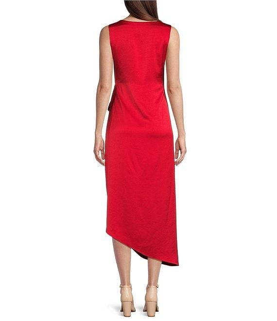 Alex Marie Monica Drapey Satin Sleeveless Midi Dress Product Image