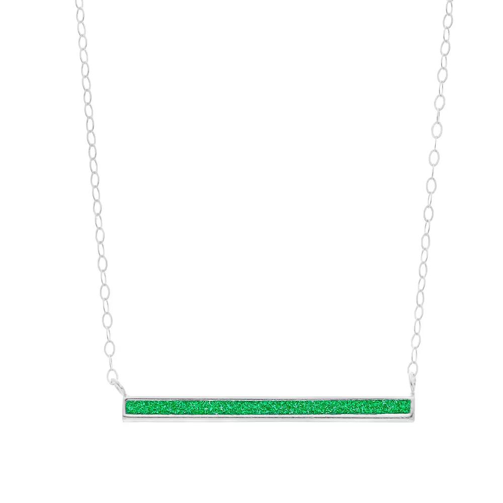 Aleure Precioso Sterling Silver Glitter Bar Necklace, Women's, Size: 18", Sterling Silver Green Product Image
