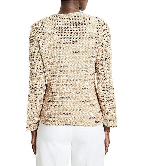 NIC + ZOE Tonal Mix Knit Round Neck Bracelet Sleeve Hook Front Jacket Product Image