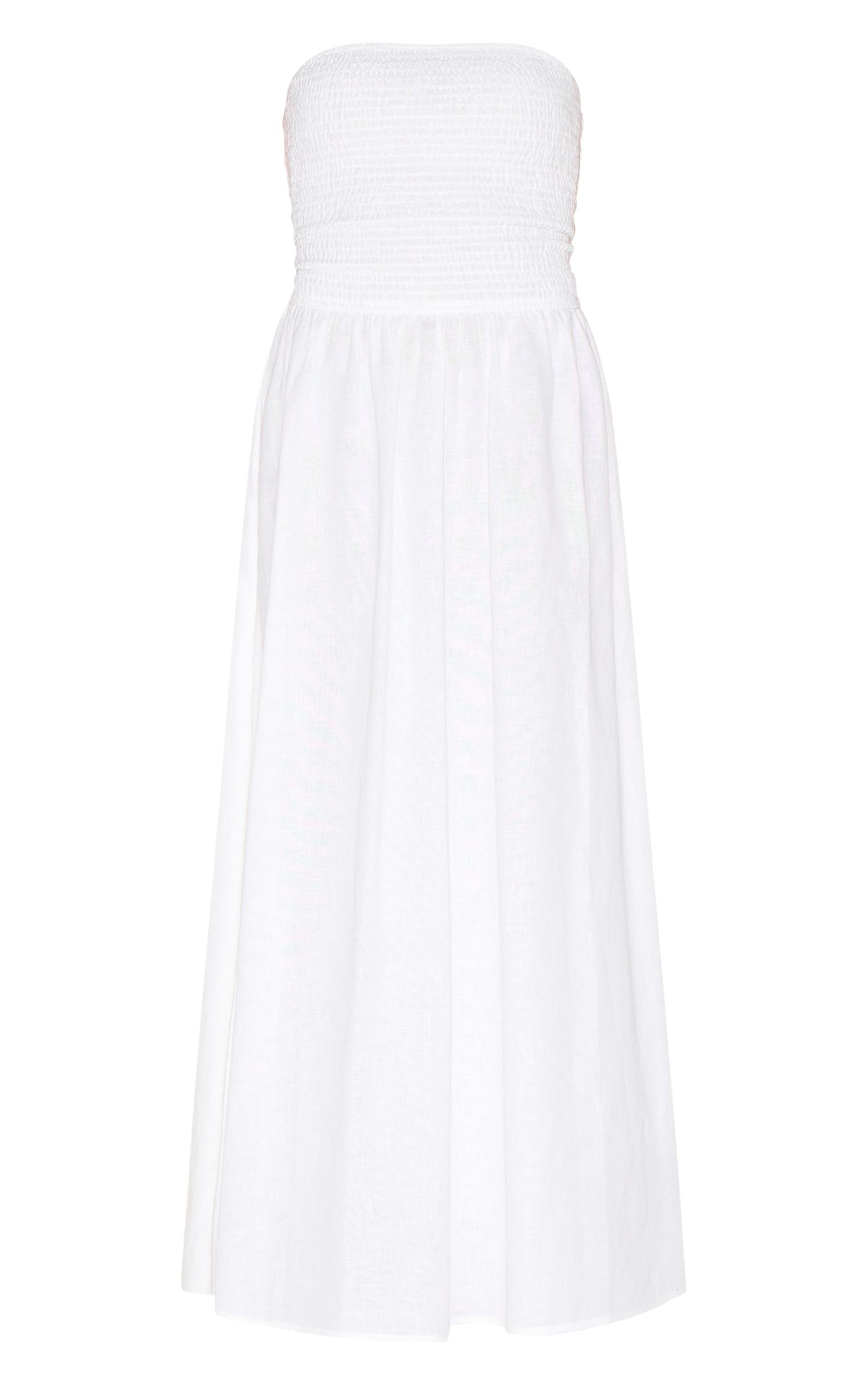 Petite White Bandeau Shirred Detail Maxi Dress Product Image