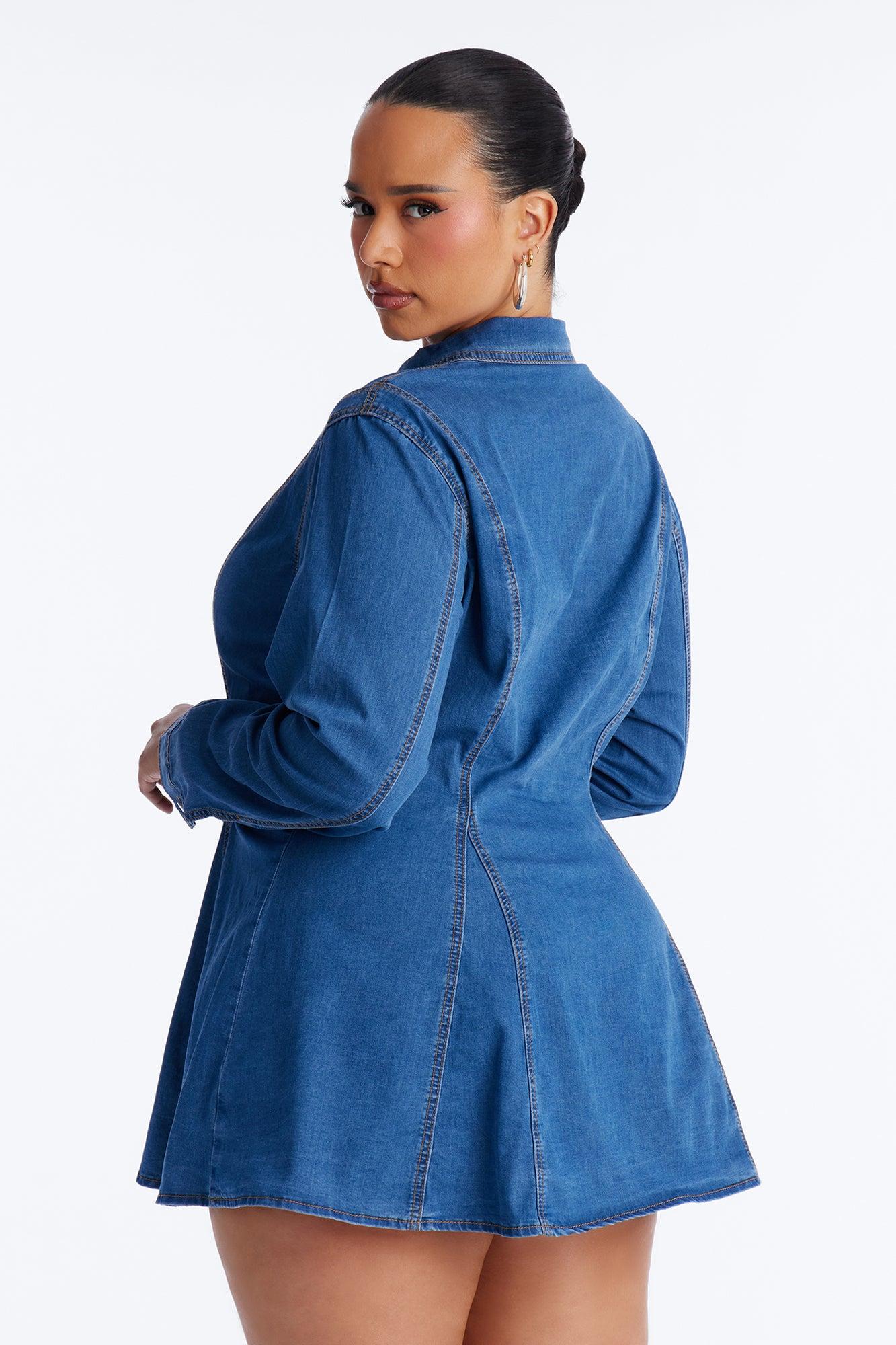 Jessi Long Sleeve Denim Mini Dress - Denim Female Product Image