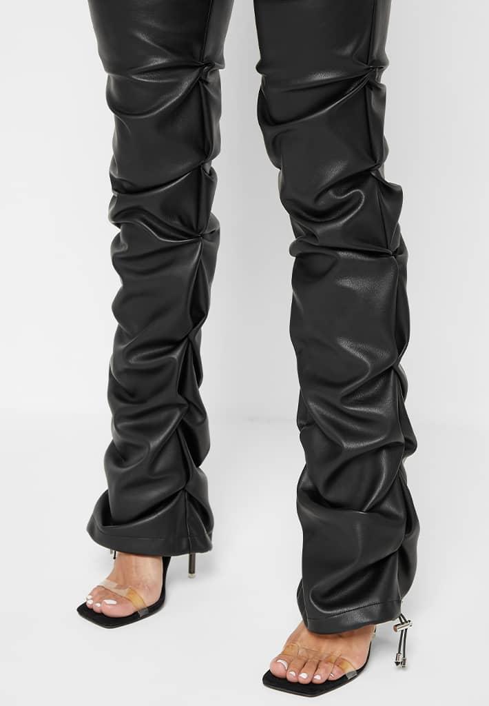 Tacked Leather Flared Trousers - Black Female Product Image
