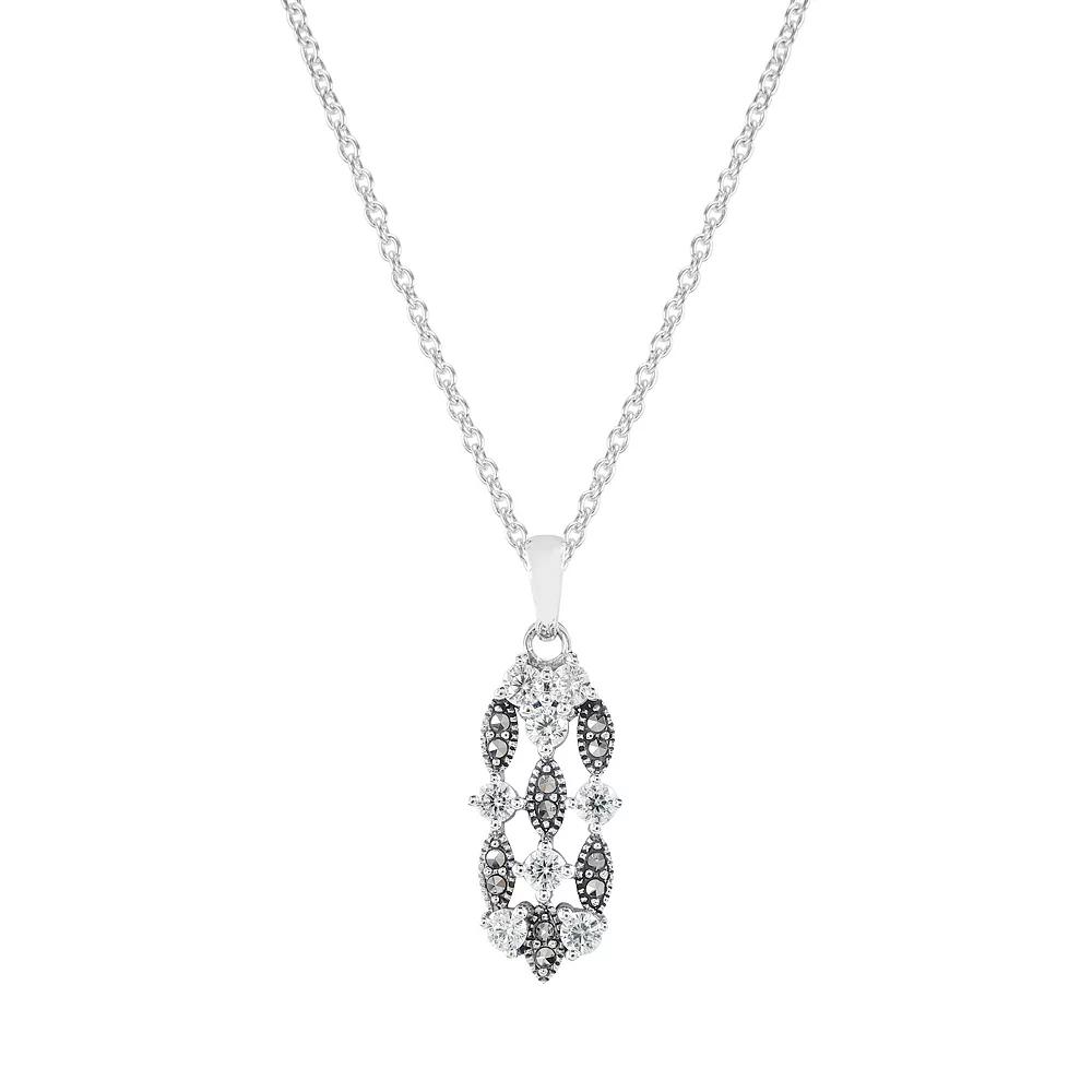 Lavish by TJM Sterling Silver Marcasite & Cubic Zirconia Waterfall Pendant Necklace, Women's, Size: 18" Product Image