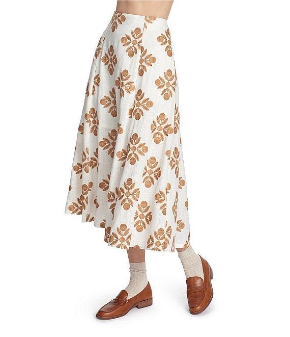 COREY LYNN CALTER Woven Embroidered Pleated A-Line Midi Skirt Product Image