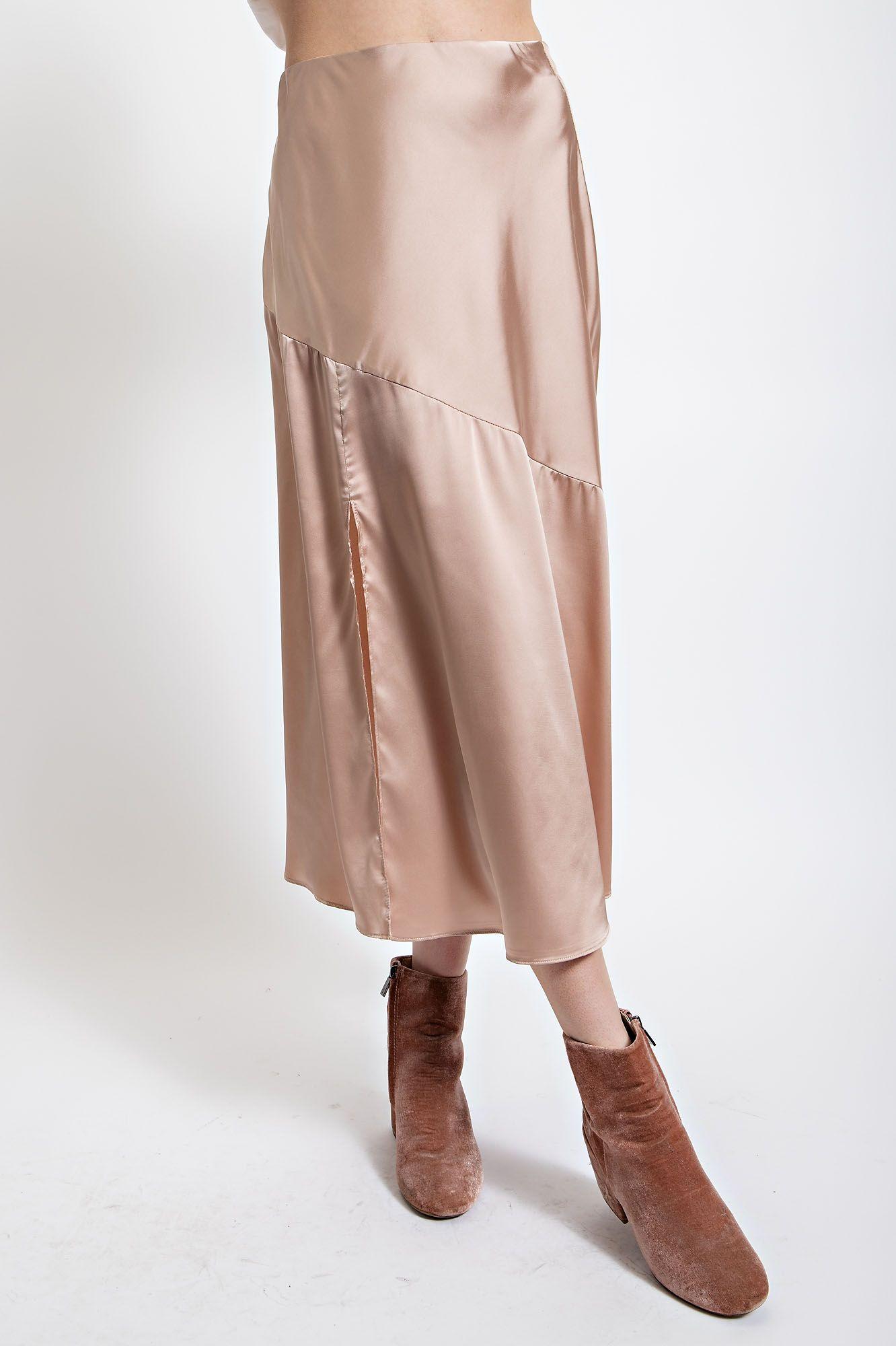 Satin Bias Cut Midi Skirt Product Image