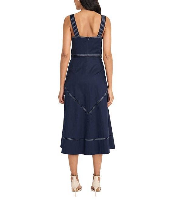 Maggy London Square Neck Sleeveless Topstitched Stretch Poplin A-Line Midi Dress Product Image