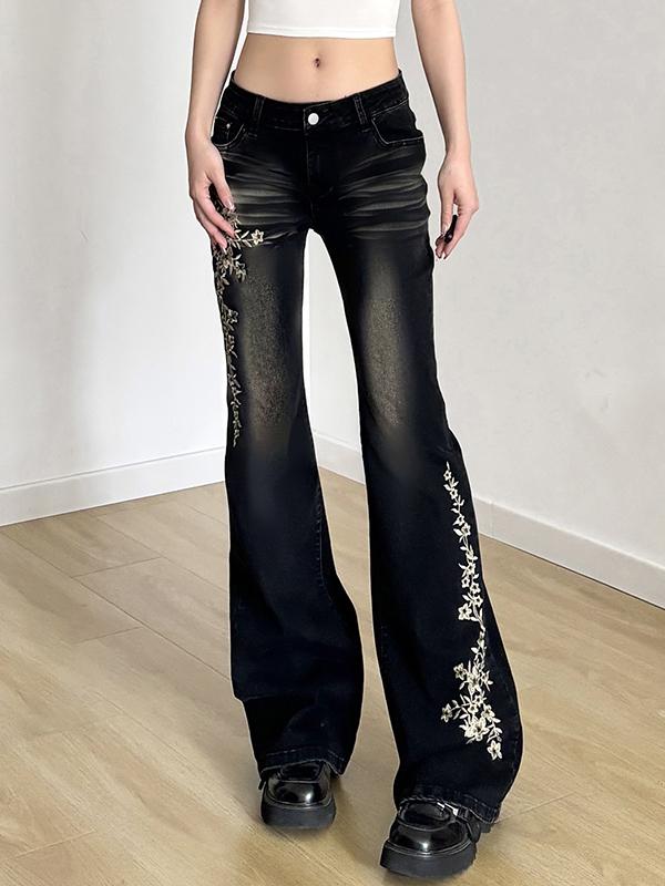 American Vintage Rose Embroidery Flare Jeans Product Image
