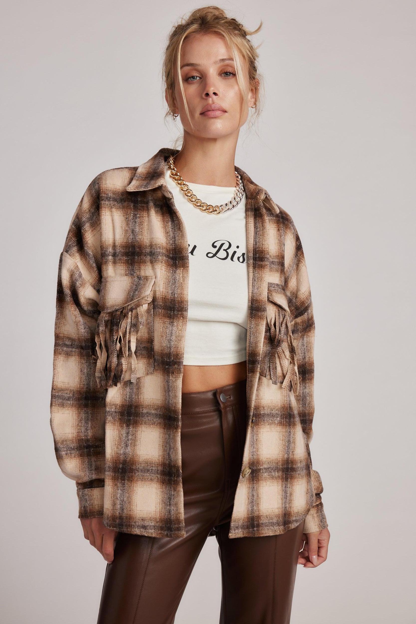 Devin Brown Fringe Shacket Female Product Image