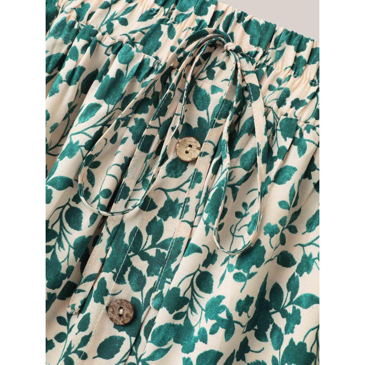 Plus Size Stretchy Waist Boho Print Tied Midi Skirt Women Turquoise Elegant Drawstring Bodycon Low stretch Slanted pocket Everyday Skirts BloomChic 10/M Product Image