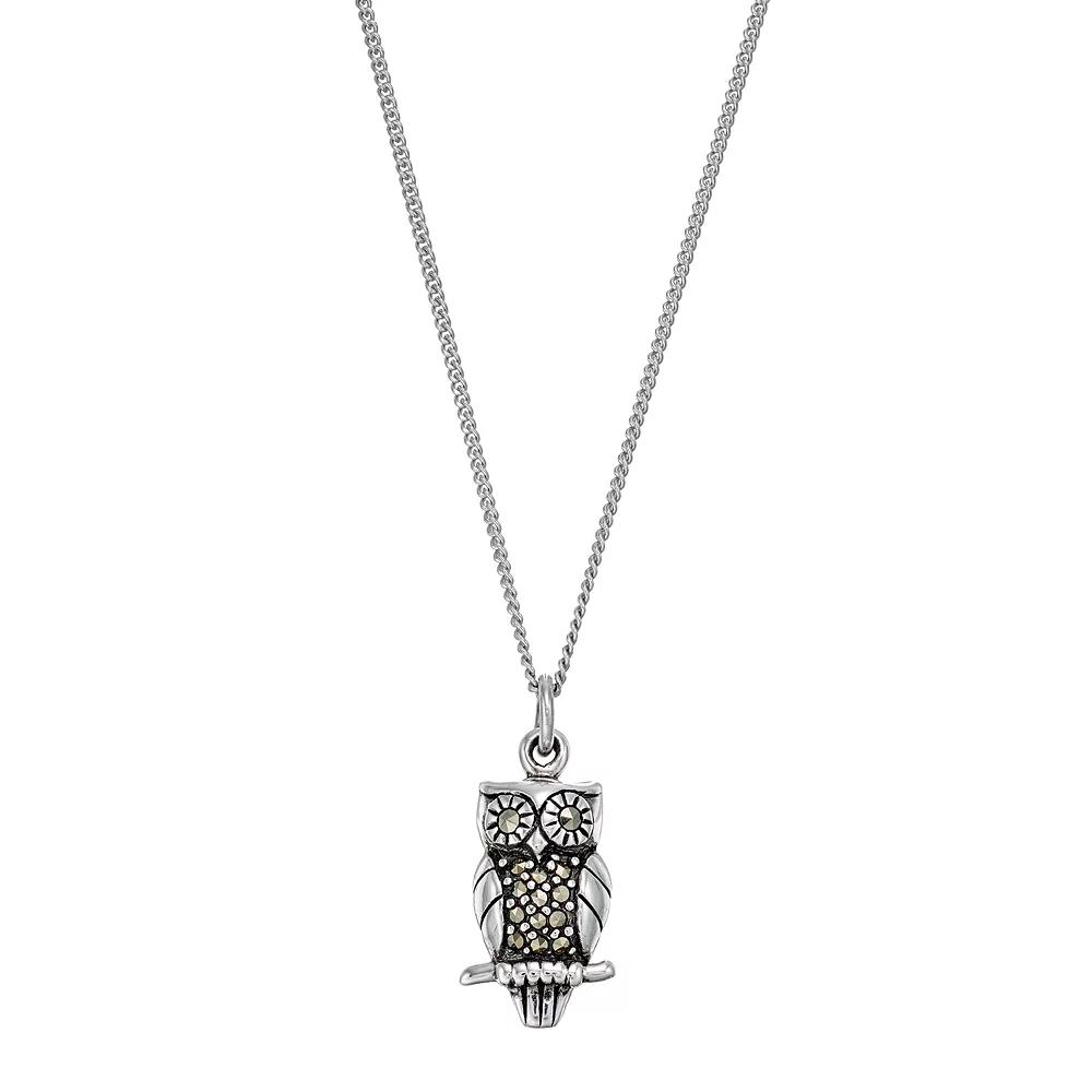 Tori Hill Sterling Silver Marcasite Owl Pendant Necklace, Women's, Size: 18", Grey Product Image