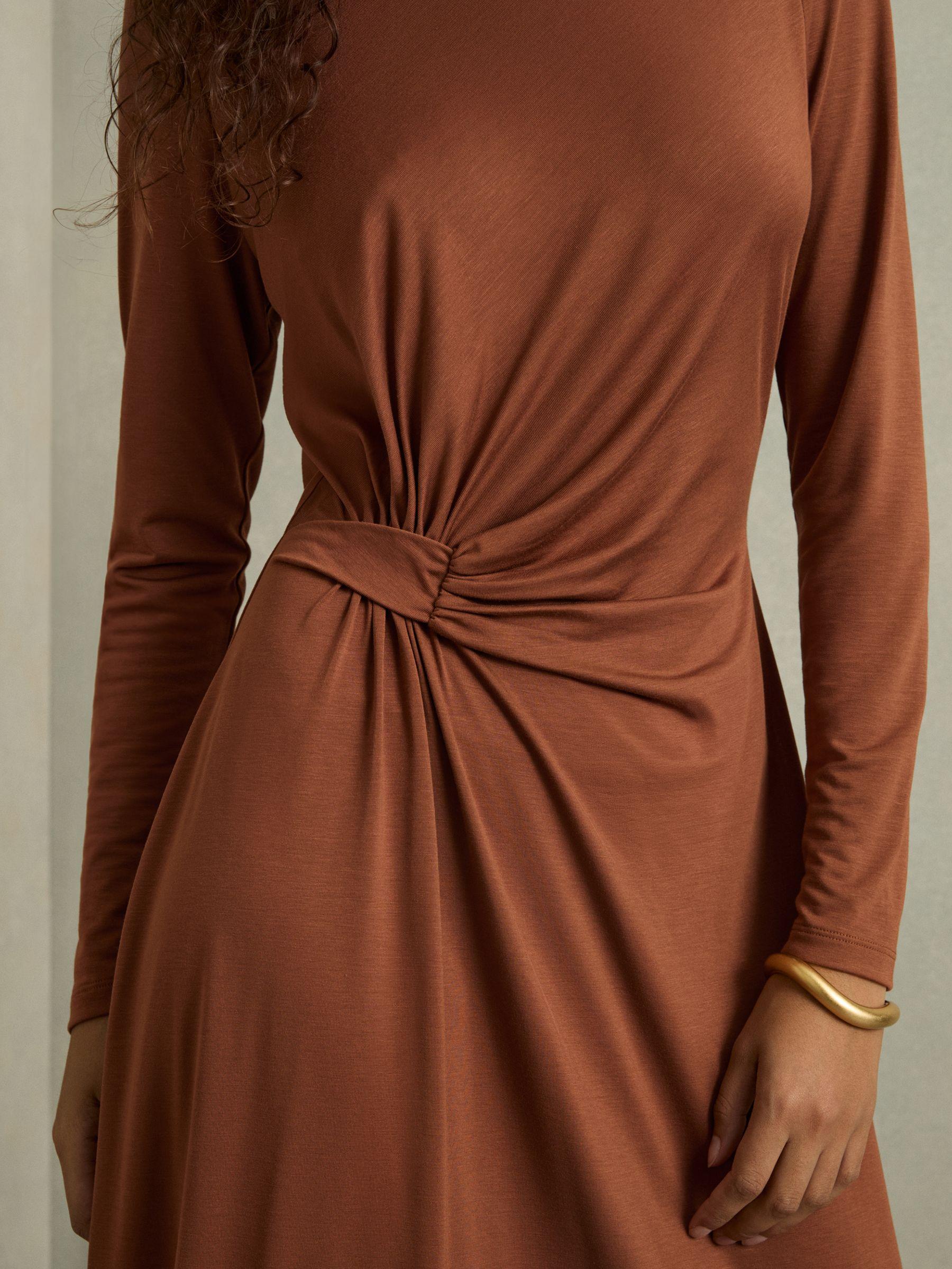 Petite Draped Jersey Midi Dress in Camel Product Image