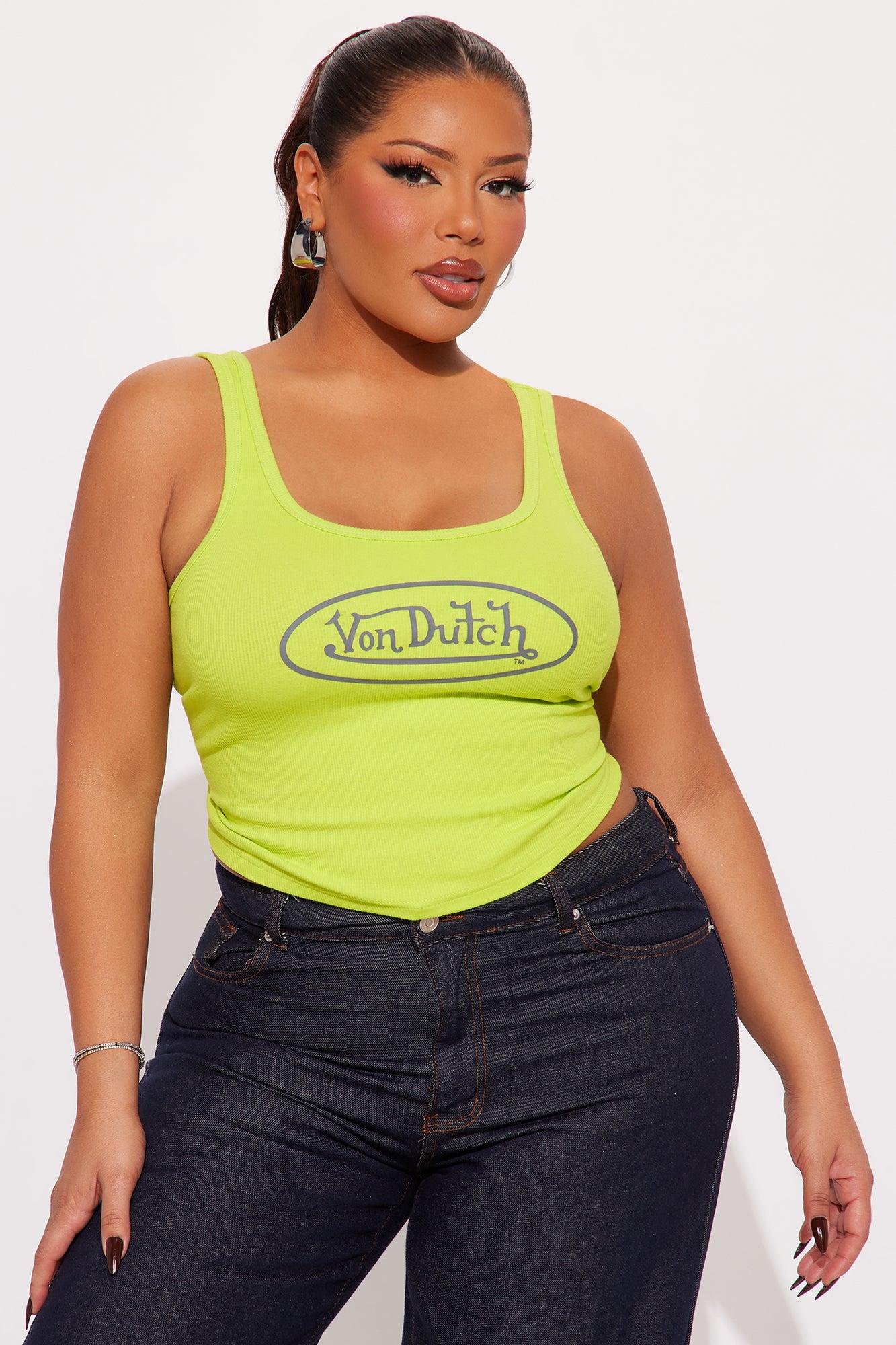 Von Dutch Ribbed Tank Top - Lime Product Image